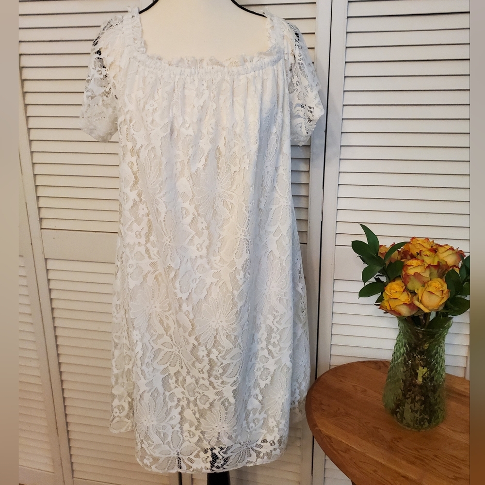 F&F Lace Off-the-Shoulder Boho White Dress, Size 14